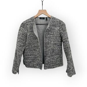 Theory Binding Jkt Parker Tweed B Grey Textured Collarless Blazer 00